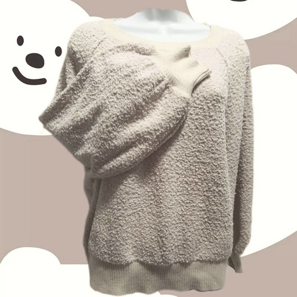 CREAM tone cozy stylish boucle Sweater with balloon cuffs - Picture 2 of 9